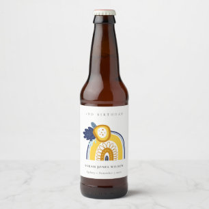 Étiquette Pour Bouteilles De Bière Jaune Marine Boho Floral Arc-en-ciel Tout âge Anni