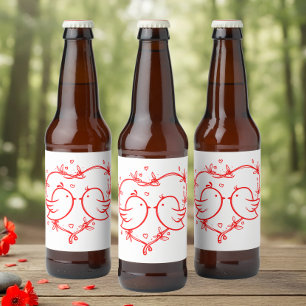 Étiquette Pour Bouteilles De Bière Jolis Inséparables Bohème Jardin Mariage Cœur Roug