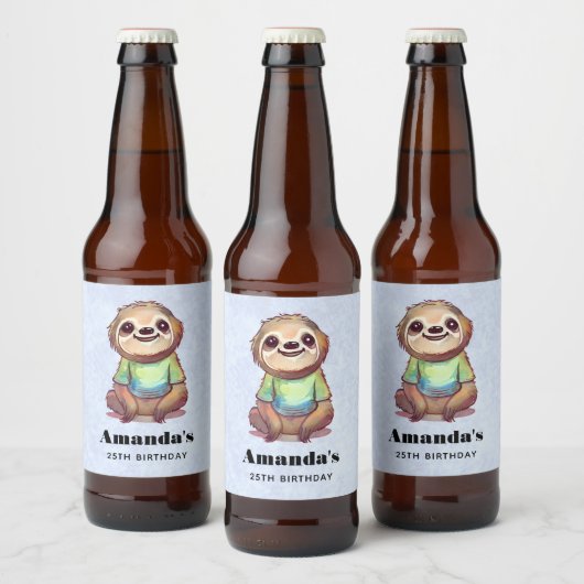 Étiquette Pour Bouteilles De Bière Joyeuse Sloth portant une chemise mignonne Anniver (Bouteilles)