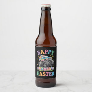 Étiquette Pour Bouteilles De Bière Joyeuses Pâques Drôle de Monster Truck Écrase des