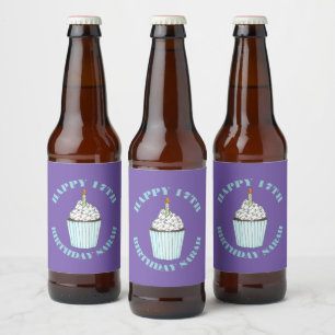 Étiquette Pour Bouteilles De Bière Joyeux Anniversaire Bleu Cupcake Sprinkles Frostin