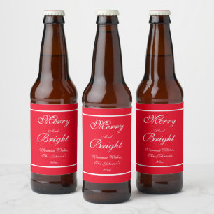 Étiquette Pour Bouteilles De Bière Joyeux Et Lumineux Script Rustique Noël Rouge