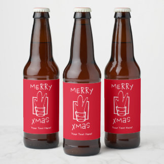 Étiquette Pour Bouteilles De Bière Joyeux Noël avec un verre pétillant