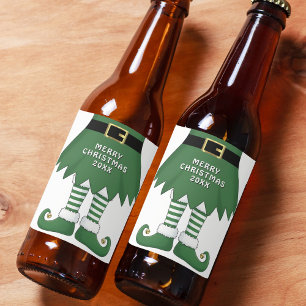 Étiquette Pour Bouteilles De Bière Joyeux Noël Elf Holiday Green