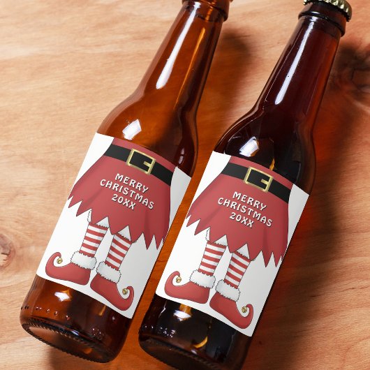 Étiquette Pour Bouteilles De Bière Joyeux Noël Elf Holiday Red