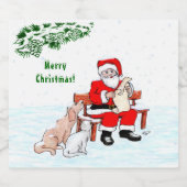 Étiquette Pour Bouteilles De Bière Joyeux Noël! Père Noël avec chat et chien (Étiquettes simples)