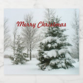 Étiquette Pour Bouteilles De Bière Joyeux Noël, sapins enneigés (Étiquettes simples)