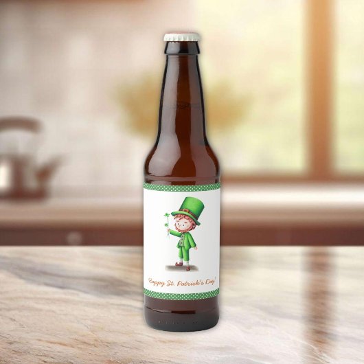 Étiquette Pour Bouteilles De Bière Joyeux Saint Patrick´s Day Leprechaun