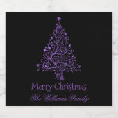 Étiquette Pour Bouteilles De Bière Joyeux sapin de Noël Black Metallic Purple Look (Étiquettes simples)