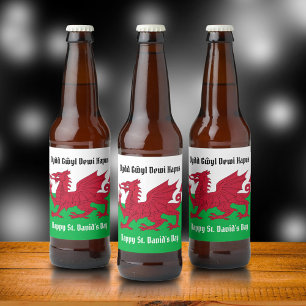 Étiquette Pour Bouteilles De Bière Joyeux St. David's Day Red Dragon Gallois Drapeau