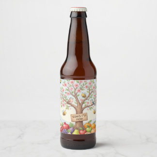 Étiquette Pour Bouteilles De Bière Joyeux Tou B'Shevat – Fleurs et Fruits Colorés
