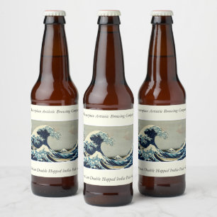 Étiquette Pour Bouteilles De Bière Katsushika Hokusai dans La Grande Vague au large d