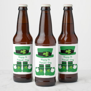 Étiquette Pour Bouteilles De Bière La Saint-Patrick, Irlandais, Leprechaun, Vert