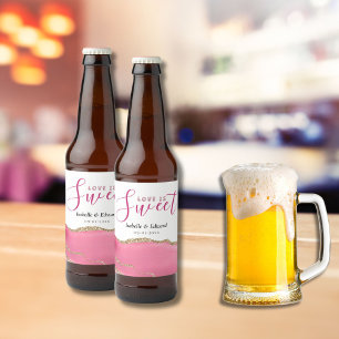 Étiquette Pour Bouteilles De Bière L'amour est doux Or et rose Agate Mariage en pierr