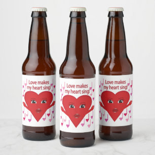 Étiquette Pour Bouteilles De Bière "L'amour fait chanter mon cœur !" Cœur chantant