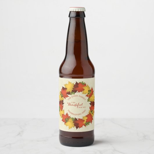 Étiquette Pour Bouteilles De Bière L'automne quitte Thanksgiving Wreath (Devant)