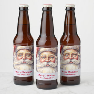 Étiquette Pour Bouteilles De Bière Le Père Noël rétro dans un Noël Casquette rouge