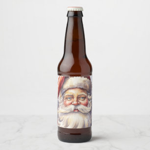 Étiquette Pour Bouteilles De Bière Le Père Noël rétro dans un Noël Casquette rouge