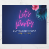 Étiquette Pour Bouteilles De Bière Let's Party Neon Electric Pink Fun Birthday (Étiquettes simples)