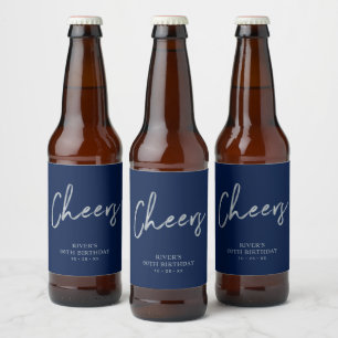 Étiquette Pour Bouteilles De Bière Lettres Argent et Bleu pour Anniversaire Adulte