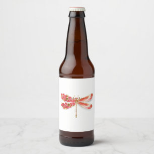 Étiquette Pour Bouteilles De Bière libellule de fleurs avec sakura de bijoux