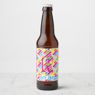 Étiquette Pour Bouteilles De Bière Lignes diagonales art d'arc-en-ciel de monogramme