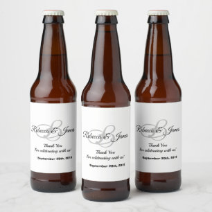 Étiquette Pour Bouteilles De Bière Liqueur Mariage blanc et noir Merci