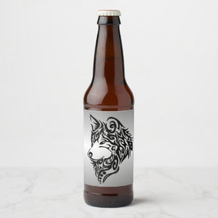 Étiquette Pour Bouteilles De Bière Loup tribal noir solitaire