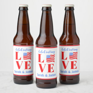 Étiquette Pour Bouteilles De Bière LOVE Aquarelle Drapeau Américain NOM Mariage