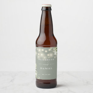 Étiquette Pour Bouteilles De Bière Lumières de Chaîne Vert Sage Floralité Mariage