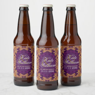 Étiquette Pour Bouteilles De Bière Magenta Fuchsia Dentelle fractale rose