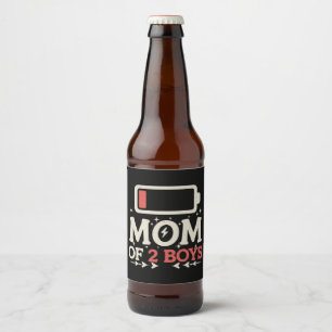 Étiquette Pour Bouteilles De Bière Maman de 2 garçons batterie faible Mère drôle de l