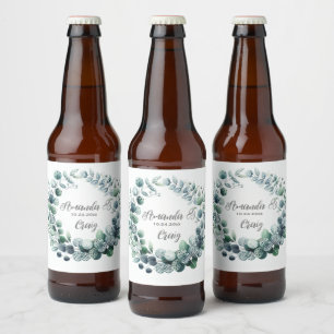 Étiquette Pour Bouteilles De Bière Mariage à la feuille botanique d'eucalyptus