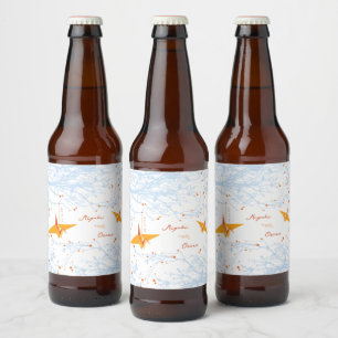 Étiquette Pour Bouteilles De Bière Mariage asiatique  orange Origami