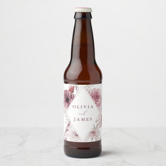 Étiquette Pour Bouteilles De Bière Mariage Botanique Bohème Floral Mauve (Devant)