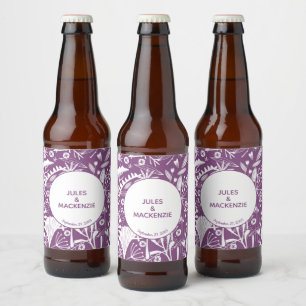 Étiquette Pour Bouteilles De Bière Mariage botanique violet moderne