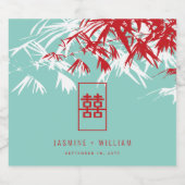 Étiquette Pour Bouteilles De Bière Mariage chinois Turquoise Bambou Feuille Double Xi (Étiquettes simples)