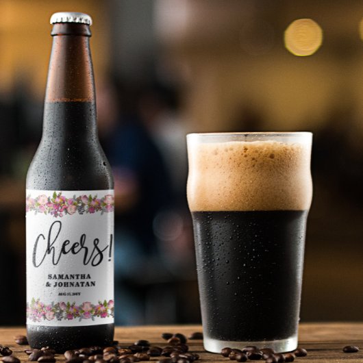 Étiquette Pour Bouteilles De Bière Mariage de frontière rose