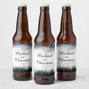 Étiquette Pour Bouteilles De Bière Mariage de la nature de la forêt d'épinette brune