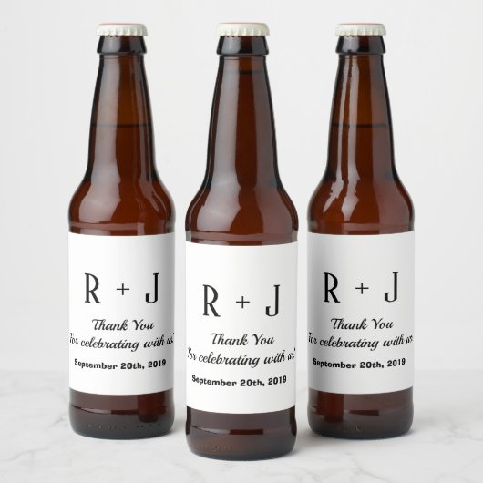 Étiquette Pour Bouteilles De Bière Mariage de Merci de Monogramme blanc et noir moder (Bouteilles)