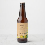 Étiquette Pour Bouteilles De Bière Mariage de papillon floral jaune bois rustique (Devant)