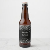 Étiquette Pour Bouteilles De Bière Mariage de parties scintillant en argent noir (Devant)