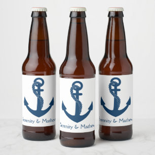 Étiquette Pour Bouteilles De Bière Mariage de plage à l'ancre nautique Enterrement d