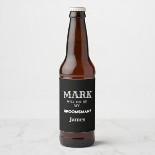 Étiquette Pour Bouteilles De Bière Mariage de proposition de Groomsman noir et blanc 
