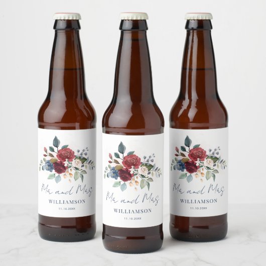 Étiquette Pour Bouteilles De Bière Mariage de script botanique floral (Bouteilles)