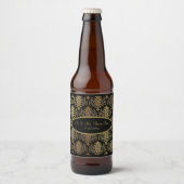 Étiquette Pour Bouteilles De Bière Mariage de script noir Gold Damask (Devant)
