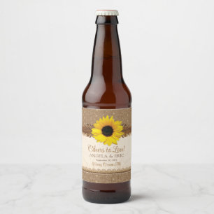 Étiquette Pour Bouteilles De Bière Mariage de tournesol en bois de dentelle de Burlap