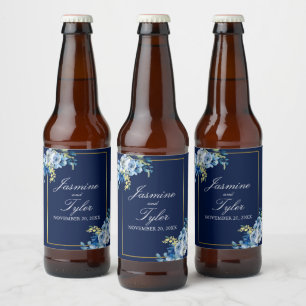 Étiquette Pour Bouteilles De Bière Mariage du soir élégant en or bleu marine