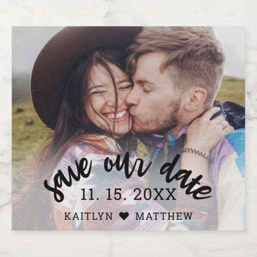 Étiquette Pour Bouteilles De Bière Mariage Enregistrer notre date Photo Script modern (Étiquettes simples)