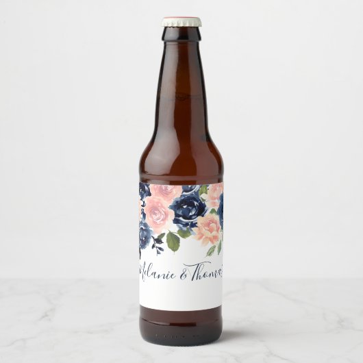 Étiquette Pour Bouteilles De Bière Mariage Fiançailles Fête Fleurs Roses et Bleues Ma (Devant)
